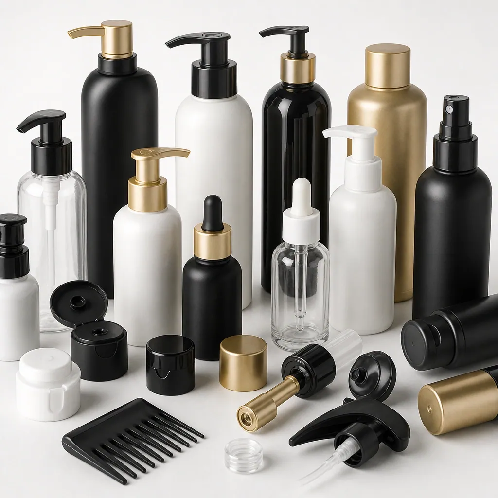 Pumps, caps and applicators